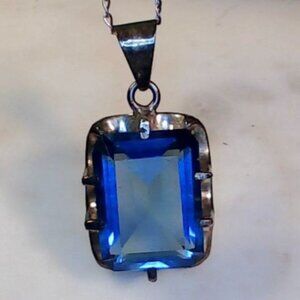 Large Tibetan Blue Stone 1 Inch Necklace 12.83g Sterling Silver Mexico Vintage